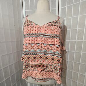 Torrid Floral Tank Layered Crisscross Cami Shirt V-Neck Plus Size: 1X (14/16)